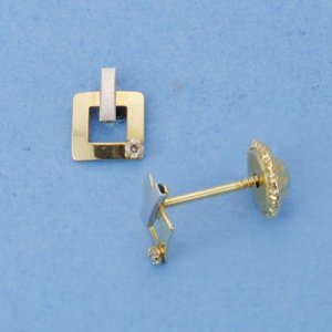 18K PENDIENTES ORO BICOLOR CUADRADOS. 6 X 5 MM.
