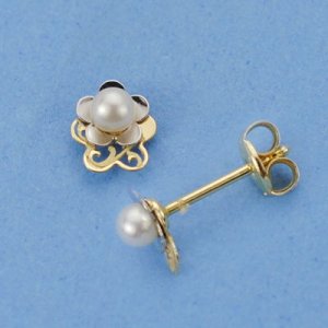 18K PENDIENTES ORO BICOLOR PERLA LASER. 6 X 5 MM.
