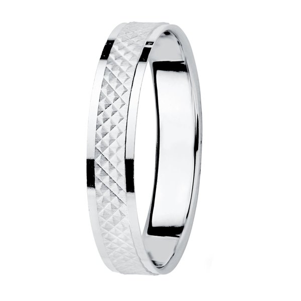 18K ALIANZA ORO BLANCO TALLADA Y BORDES EN BRILLO 3.5 MM