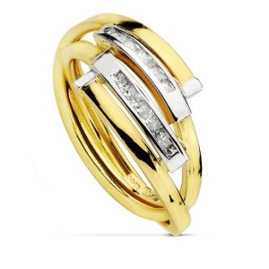 18K SORTIJA ORO BICOLOR BANDAS CON CIRCONITAS BAGUETTE. ANCHO: 10 MM
