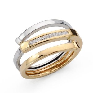 18K SORTIJA ORO BICOLOR CON CIRCONITAS TRES CUERPOS. ANCHO: 7,5 MM