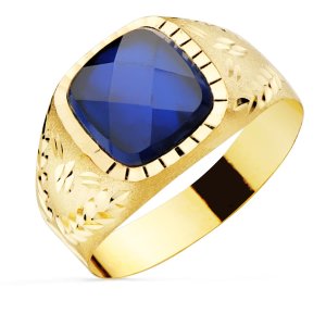 9K SELLO TALLADO PIEDRA AZUL. 9 MM
