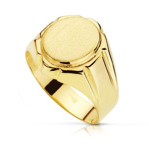 18K SELLO ORO AMARIILO HUECO TALLADO OVAL ZONA GRABADO 12 X 10.5 MM