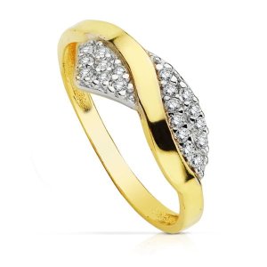 18K SORTIJA ORO BICOLOR CON CIRCONITAS. ANCHO: 7 MM