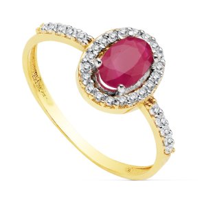 18K SORTIJA ORO BICOLOR CON CIRCONITAS Y RUBI DE 6X4 MM