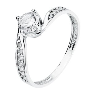 18K SOLITARIO ORO BLANCO CUERPO DE CIRCONITAS Y 4 GARRAS CON CIRCONITA DE 5 MM