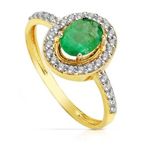 18K SORTIJA ORO BICOLOR OVAL CON CIRCONITAS Y ESMERALDA 7X5 MM.
