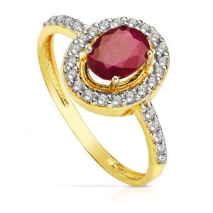 18K SORTIJA ORO BICOLOR OVAL CON CIRCONITAS Y RUBI 7X5 MM.