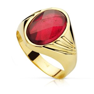 18K SELLO PIEDRA OVAL RUBI SPINEL. 14X10 MM