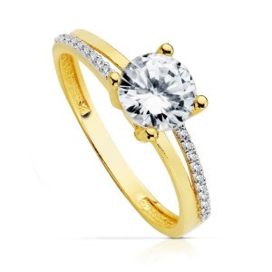 18K SOLITARIO ORO BICOLOR CON CIRCONITAS Y 4 GARRAS CON CIRCONITA DE  7 MM