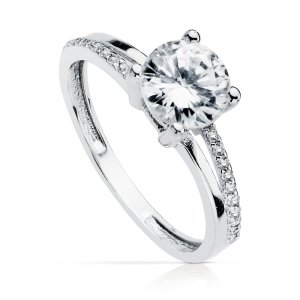 18K SOLITARIO ORO BLANCO CON CIRCONITAS Y 4 GARRAS CON CIRCONITA DE  7 MM