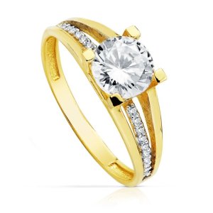 18K SOLITARIO ORO BICOLOR CIRCONITAS CON 4 GARRAS Y CIRCONITA DE 7 MM