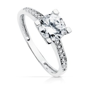 18K SOLITARIO ORO BLANCO CON CIRCONITAS y 4 GARRAS CON CIRCONITA 7MM