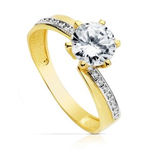 18K SOLITARIO ORO BICOLOR CON CIRCONITAS Y 6 GARRAS CON CIRCONITA DE 7MM