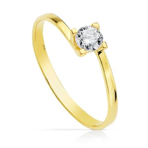 18K SOLITARIO ORO AMARILLO 4 GARRAS CON CIRCONITA 4 MM