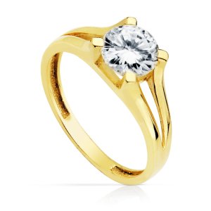 18K SOLITARIO ORO AMARILLO CON CIRCONITAS Y 4 GARRAS CON CIRCONITA DE  7 MM