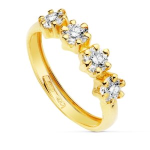 18K SORTIJA ORO AMARILLO CON 4 CIRCONITAS DE 4 MM EN GARRAS