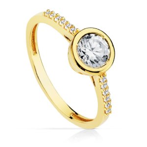 18K SOLITARIO ORO AMARILLO CON CIRCONITAS Y CIRCONITA CENTRAL DE 5.5 MM