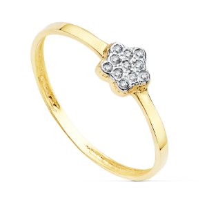 18K SORTIJA ORO BICOLOR FLOR DE 5 MM CON CIRCONITAS