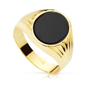 18K SELLO ORO AMARILLO PIEDRA ONIX OVAL 12X10 MM