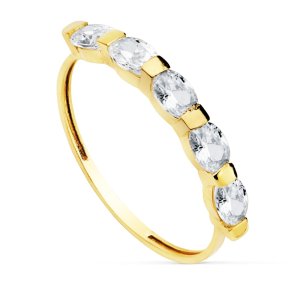18K SORTIJA ORO AMARILLO 5 PIEDRAS OVALES 4X3 MM