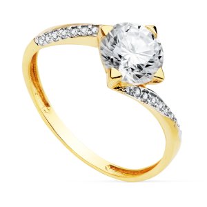18K SOLITARIO ORO BICOLOR CON CIRCONITAS Y 4 GARRAS CON CIRCONITA DE 7 MM