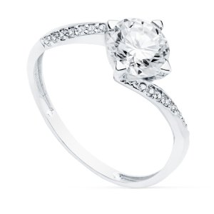 18K SOLITARIO ORO BLANCO CON CIRCONITAS Y 4 GARRAS CON CIRCONITA DE 7 MM