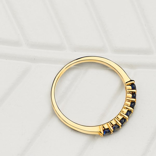 18K SORTIJA ORO AMARILLO 7 CIRCONITAS ROJAS GARRAS ANCHO CUERPO 2 MM - Imagen 2