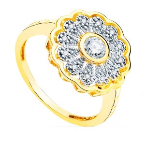 18K SORTIJA ORO BICOLOR ROSETON CON CIRCONITAS 14 MM CIRCONITA CENTRAL 4 MM