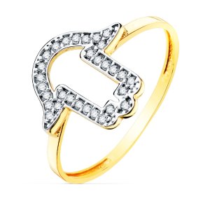 18K SORTIJA ORO AMARILLO MANO FATIMA CIRCONITAS 13X13 MM ANCHO CUERPO 1.2 MM