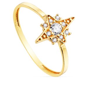 18K SORTIJA ORO AMARILLO ROSA DE LOS VIENTOS CIRCONITAS 11X8 MM CUERPO 1.2 MM