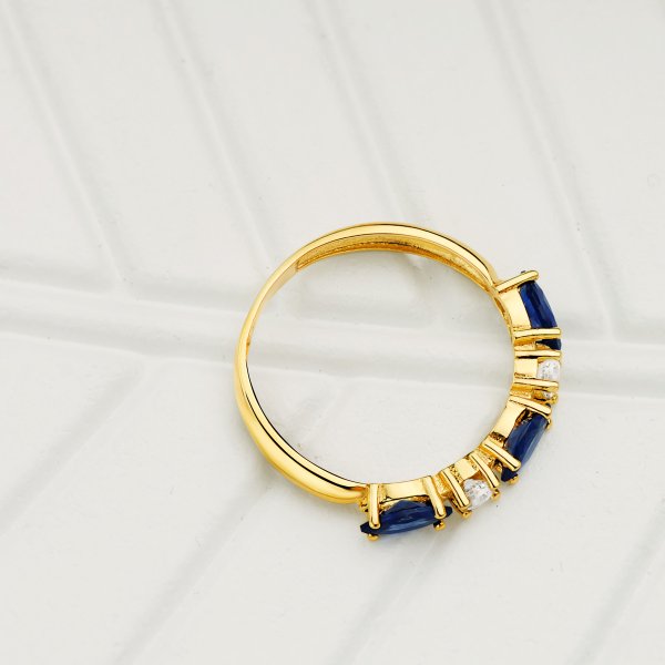 18K SORTIJA ORO AMARILLO 3 CIRCONITAS VERDES TALLA MARQUISE ANCHO 3 MM - Imagen 2