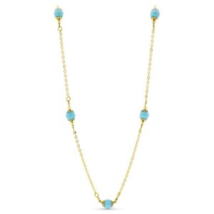 18K COLLAR ORO AMARILLO BOLAS TURQUESA 50 CM