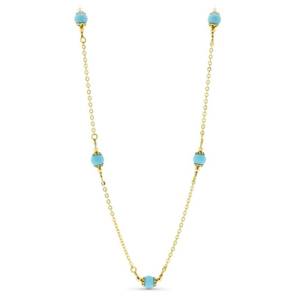18K COLLAR ORO AMARILLO BOLAS TURQUESA 50 CM