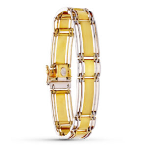 18K PULSERA ORO BICOLOR MATE Y BRILLO HOMBRE LONGITUD 19 CM ANCHO 8 MM