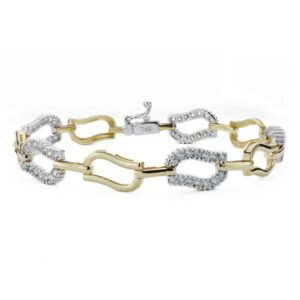 18K PULSERA ORO BICOLOR CIRCONITAS 19 CM ANCHO 12 MM