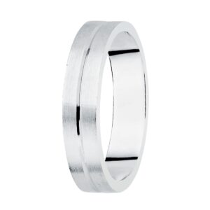 18K ALIANZA ORO BLANCO MATIZADA Y FILO CENTRAL BRILLO 5MM