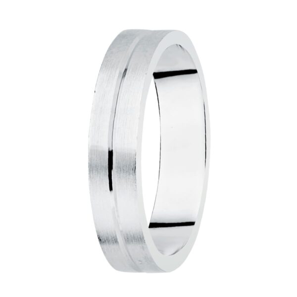 18K ALIANZA ORO BLANCO MATIZADA Y FILO CENTRAL BRILLO 5MM