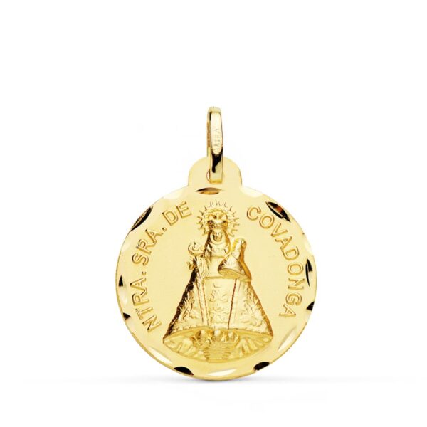 18K MEDALLA DE LA VIRGEN DE COVADONGA 22 MM TALLADA