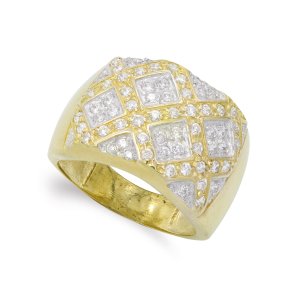 18K SORTIJA ORO BICOLOR ROMBOS CON CIRCONITAS