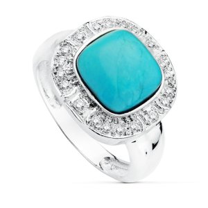 18K SORTIJA ORO BLANCO TURQUESA 10 MM 14 MM CUERPO 3MM