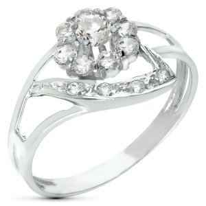 18K SORTIJA ORO BLANCO JUEGO NOVIA FLOR CUAJO 10 MM