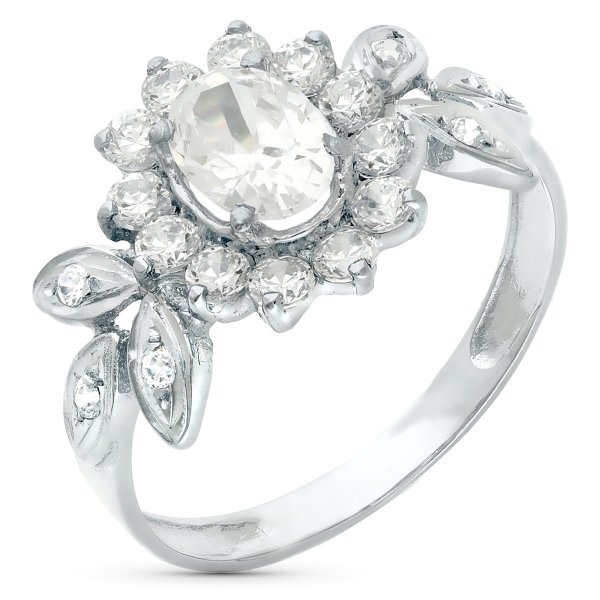 18K SORTIJA ORO BLANCO JUEGO NOVIA CENTRO 8X6 CIRCONITA Y HOJAS CIRCONITAS