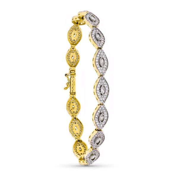 18K PULSERA ORO BICOLOR CIRCONITAS Y PIEDRAS 19 CM