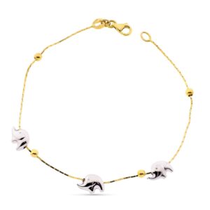 18K PULSERA ORO BICOLOR ELEFANTESY BOLAS LISAS 19 CM