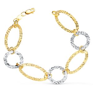 18K PULSERA ORO BICOLOR ESLABONES MARTILLADOS. ANCHO 18 MM LARGO 20 CM