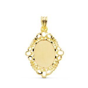 18K COLGANTE CHAPA ORO AMARILLO CERCO CALADO OVAL 31X22 MM