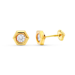 18K PENDIENTES ORO AMARILLO HEXAGONO. 7X6 MM