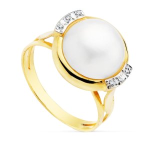 18K SORTIJA BICOLOR PERLA JAPONESA CON CIRCONITAS 12 MM