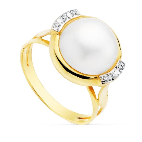 18K SORTIJA BICOLOR PERLA JAPONESA CON CIRCONITAS 12 MM